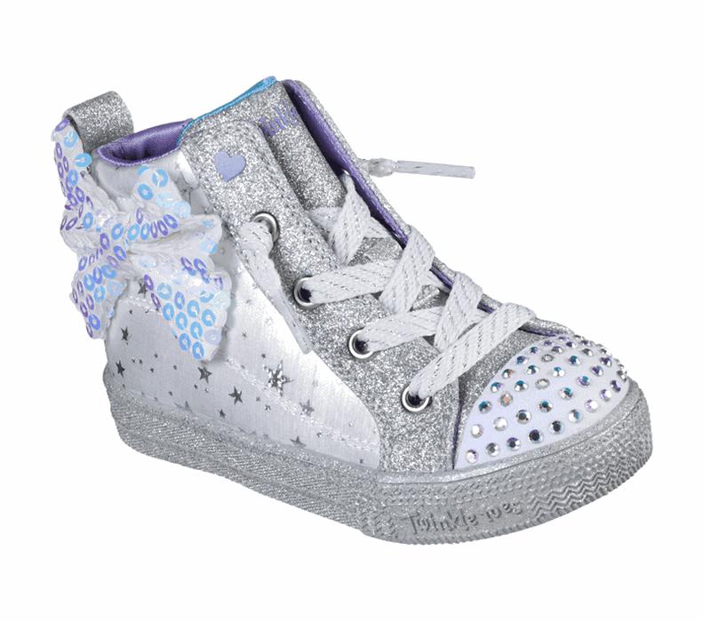 Skechers Twinkle Toes: Shuffle Lite - Miss Twinkle Bow - Girls Casual Shoes White/Silver [AU-CN2781]